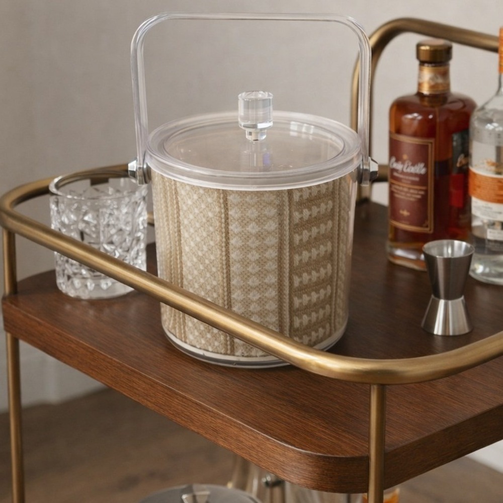 MCM Clear Acrylic Ice Bucket‎ with Textured Knit Design Lid and Handle